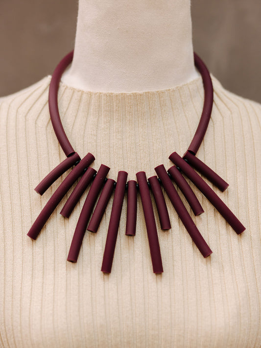 Twig Rubber Necklace - Burgundy