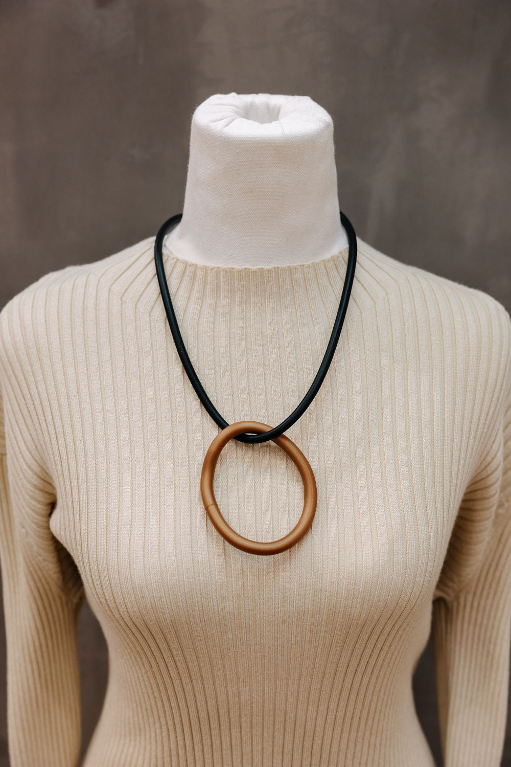 Long Rubber Pendant: O Necklace - Bronze