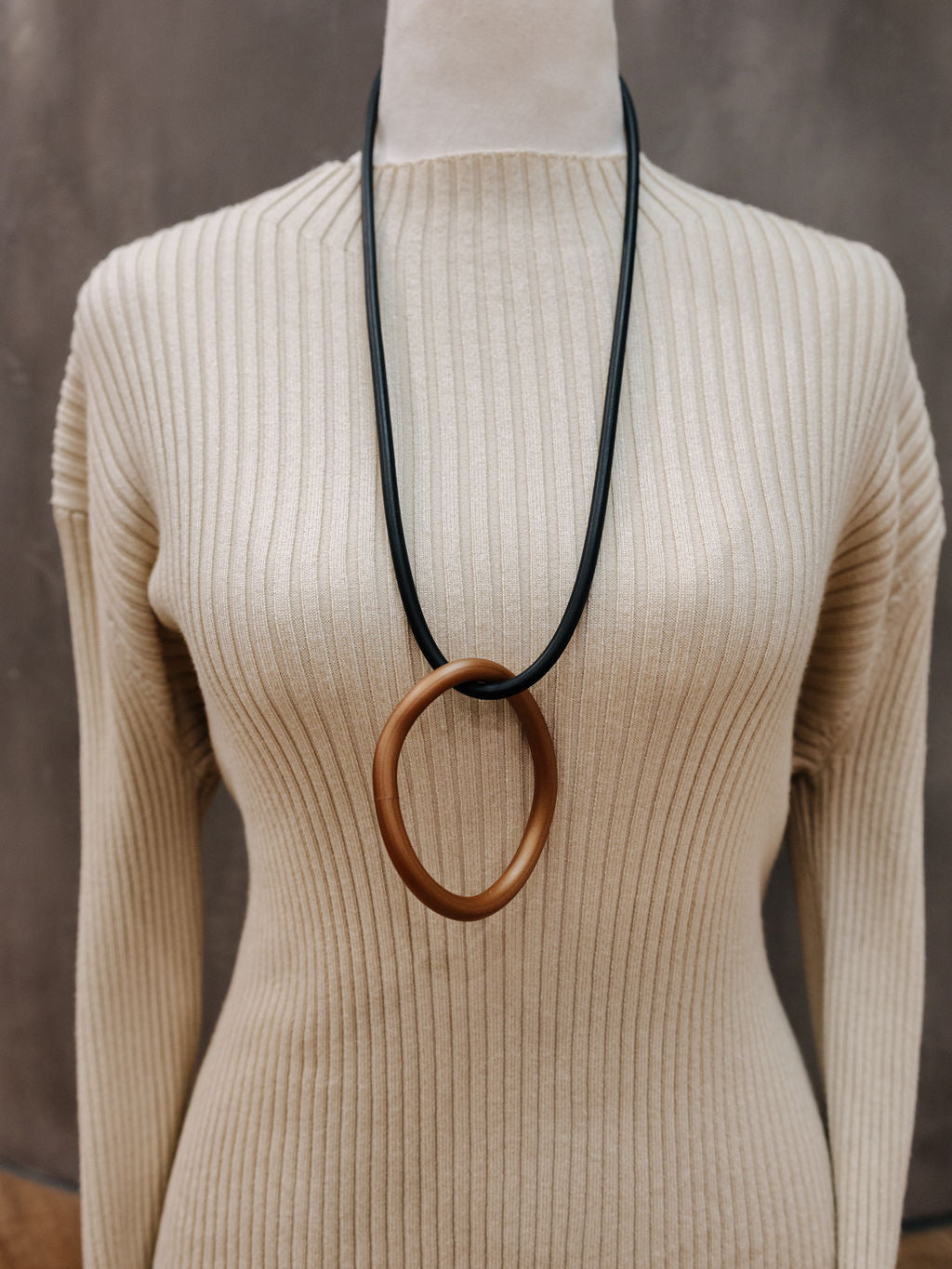 Long Rubber Pendant: O Necklace - Bronze