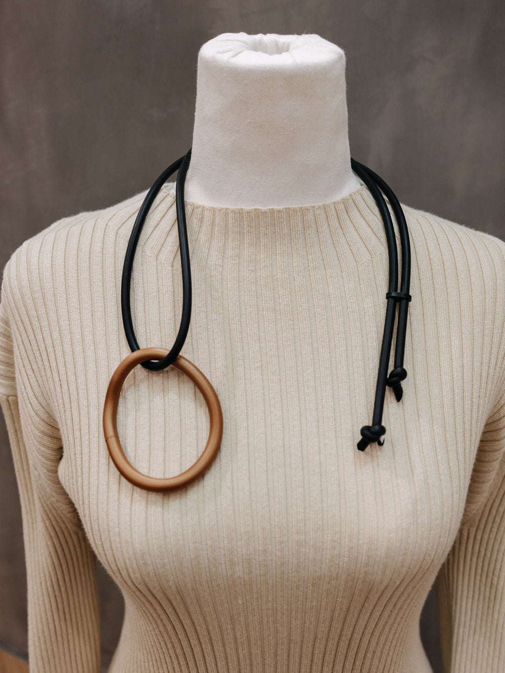 Long Rubber Pendant: O Necklace - Bronze