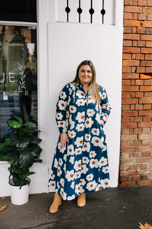 Shirt Dress- Blue Flowers