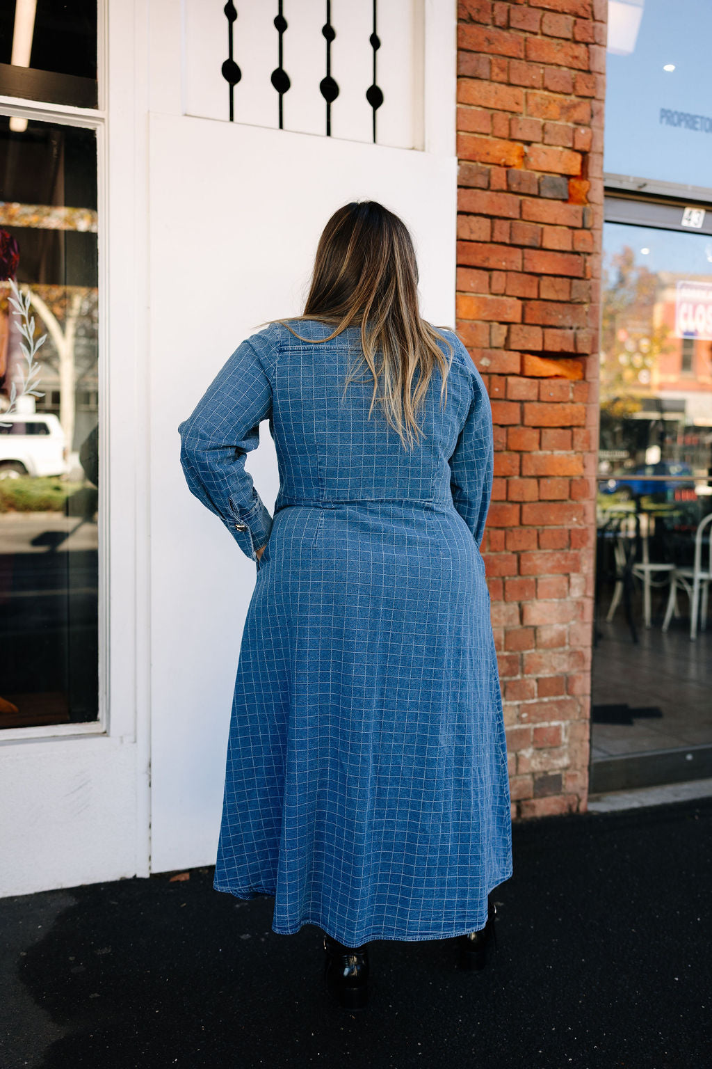 Sloane Denim Maxi Dress - Check