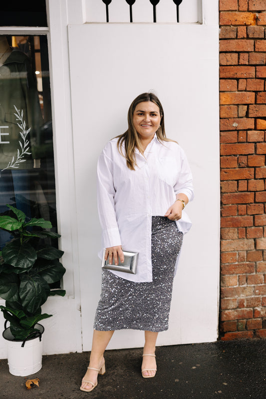 Sequin Skirt- Silver