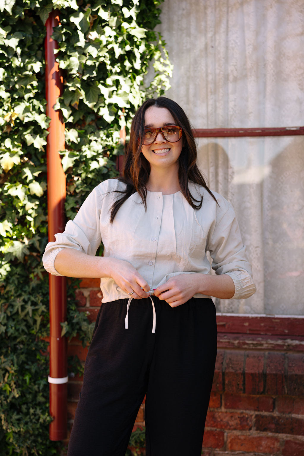 Button Front Top - Beige