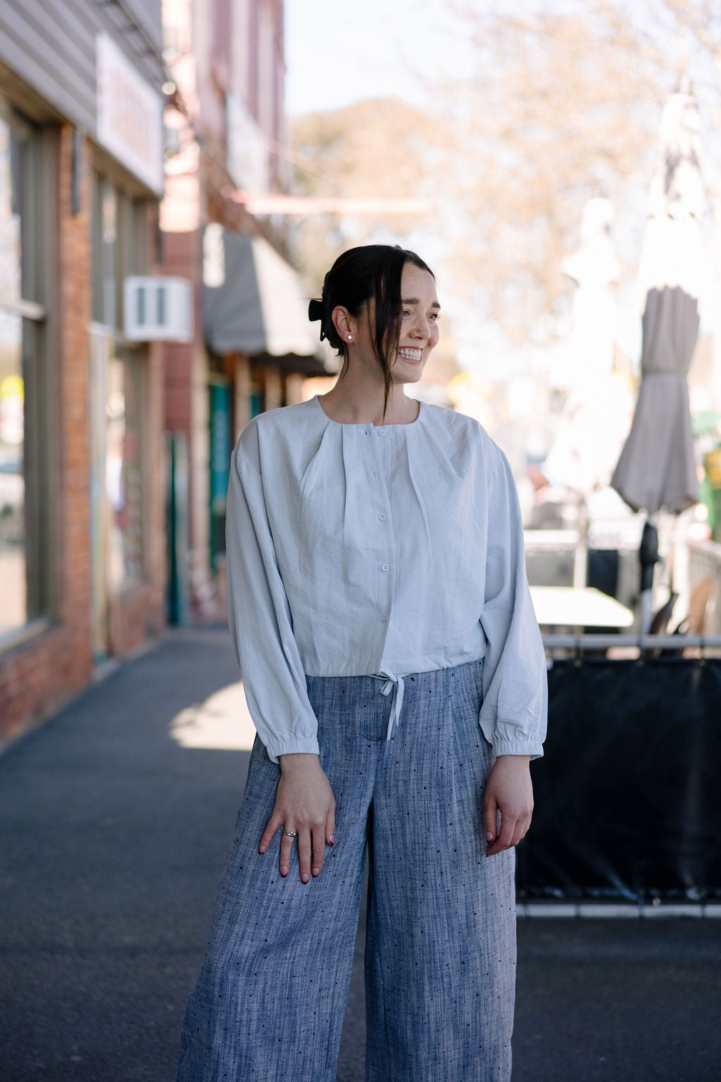 Button Front Top - Light Blue