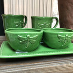 Dragonfly Stoneware Green Condiment Set
