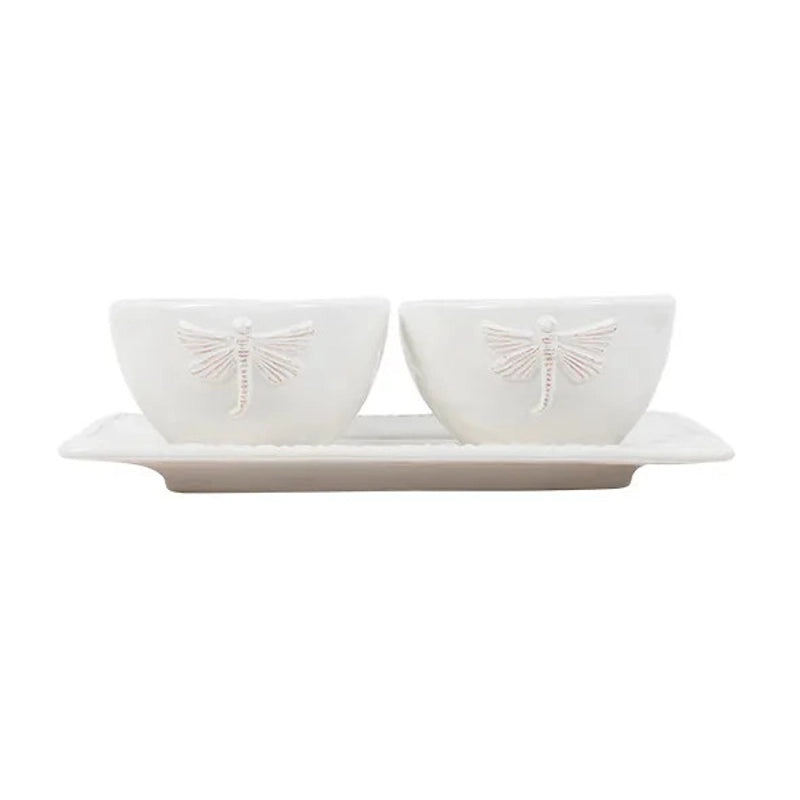 Dragonfly Stoneware White Condiment Set