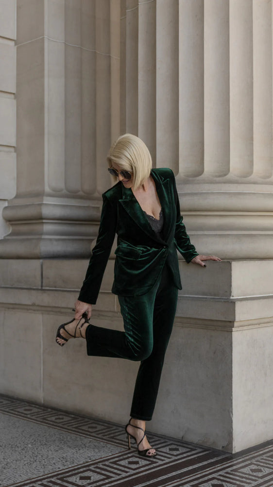 Alessandra Stretch Velvet Capri Pants- Emerald