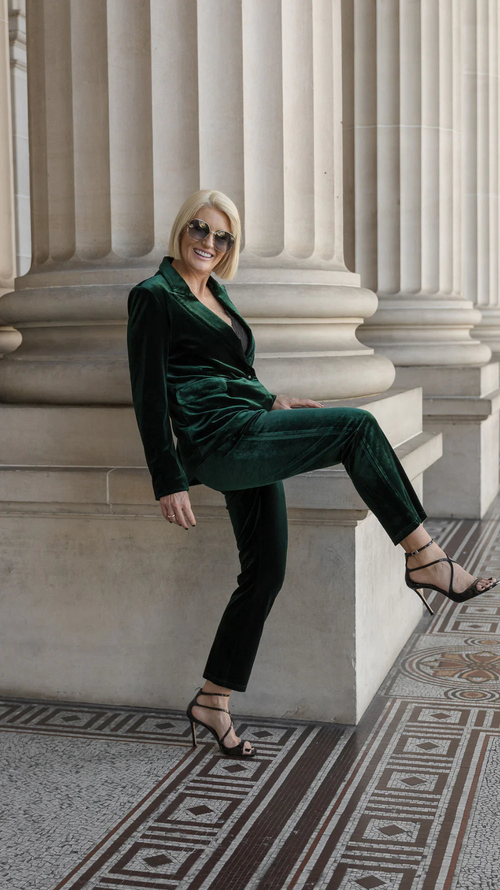 Alessandra Stretch Velvet Capri Pants- Emerald