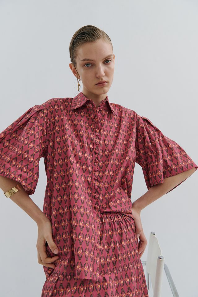 Lacie Pleated Shirt - Rosewood