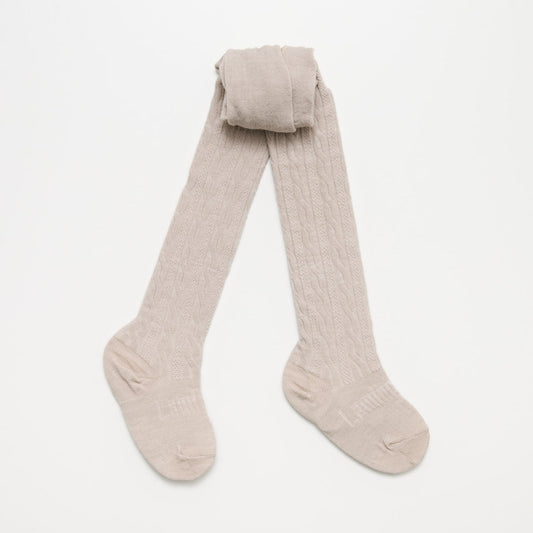 Kids Merino Wool Cable Tights - Oatmeal
