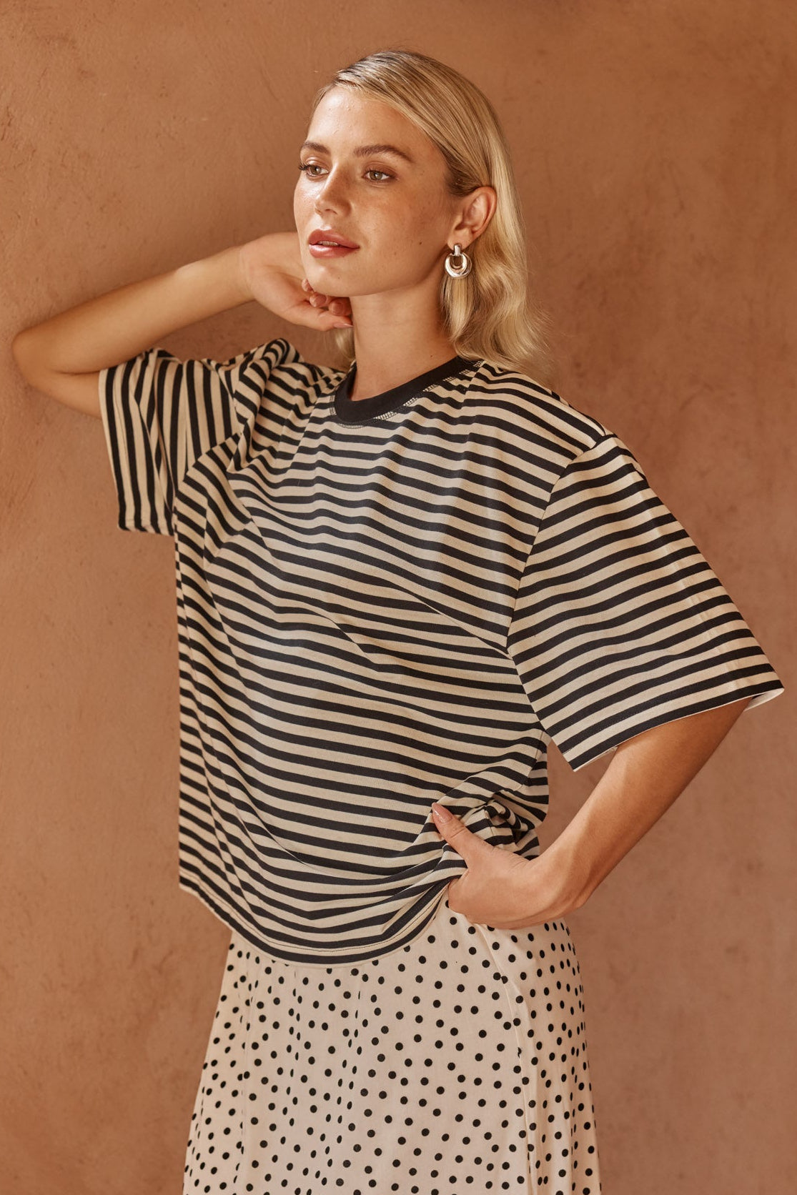 Jazel Slouch Tee- Black/White