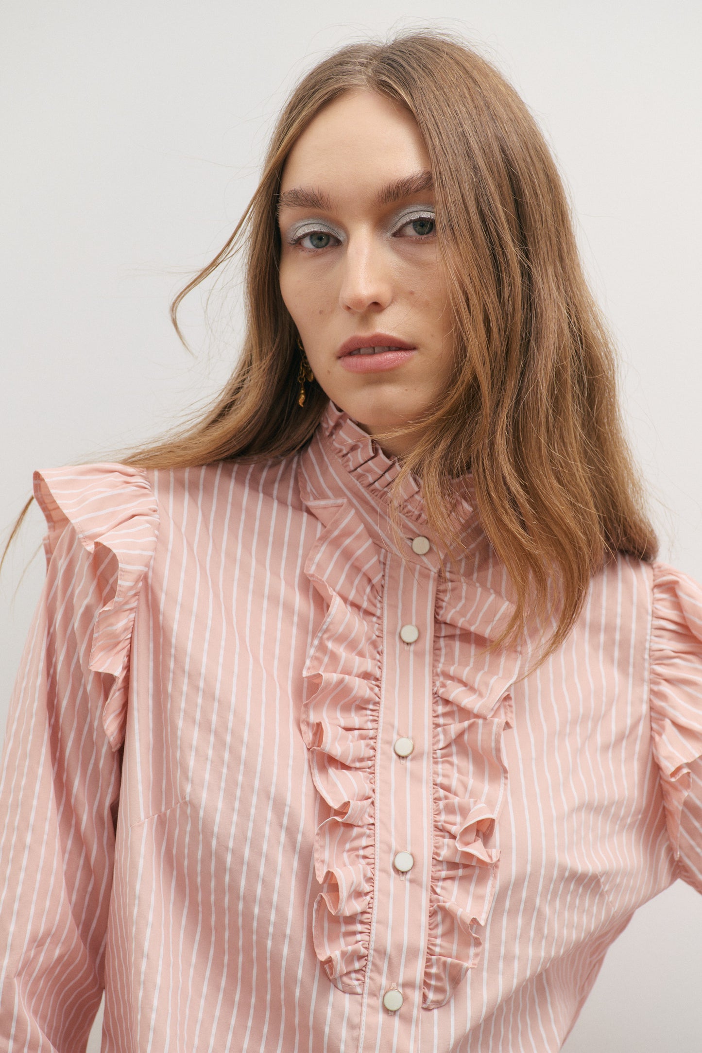 Rue Frill Shirt- Rosewater Stripe