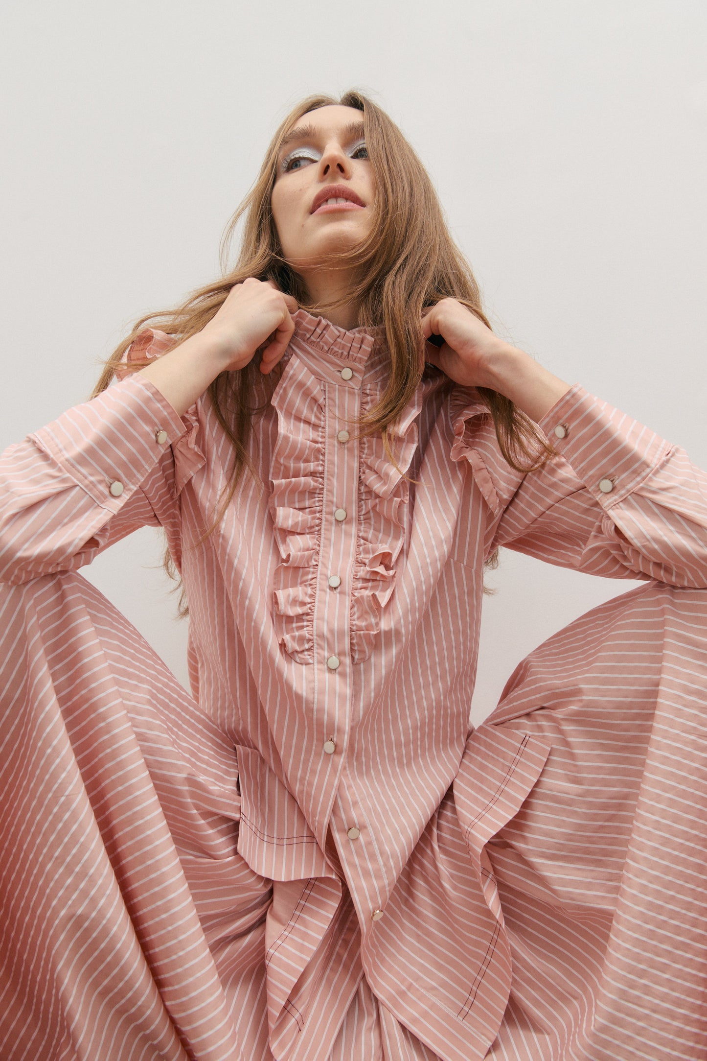 Rue Frill Shirt- Rosewater Stripe