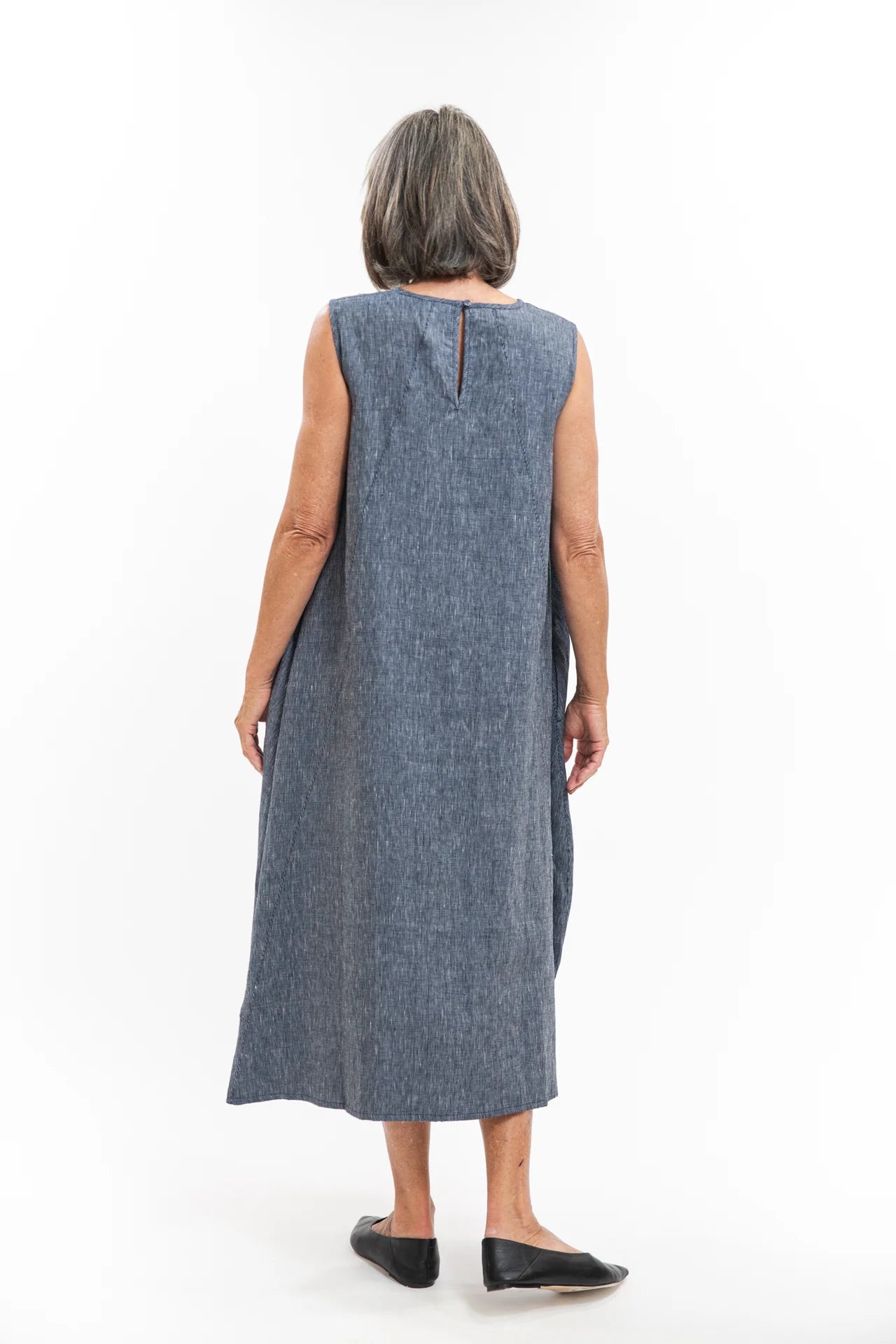 Mia Dress- Navy Pinstripe