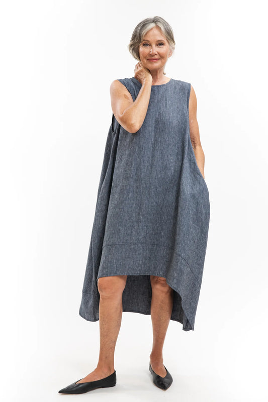 Mia Dress- Navy Pinstripe