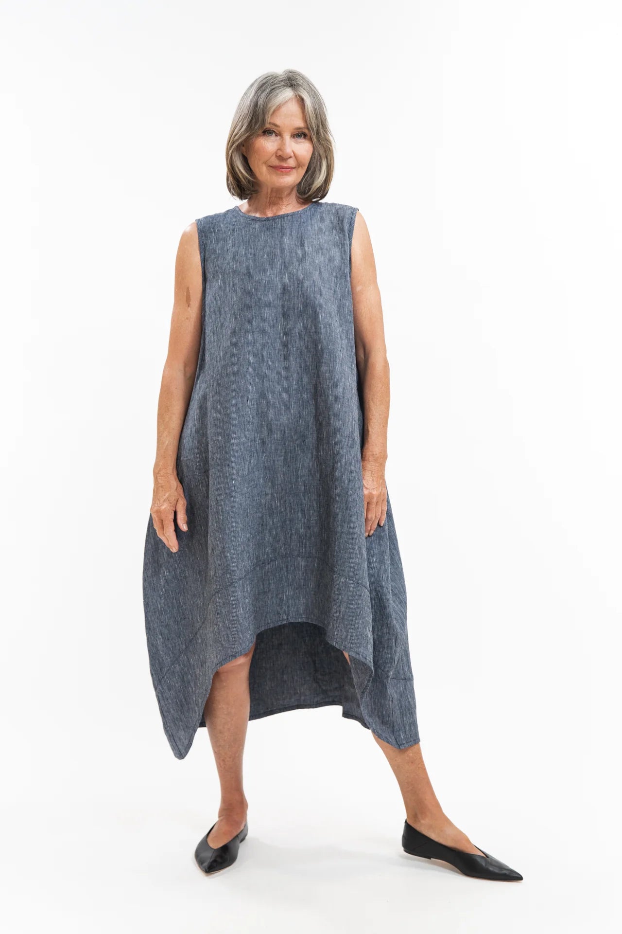 Mia Dress- Navy Pinstripe