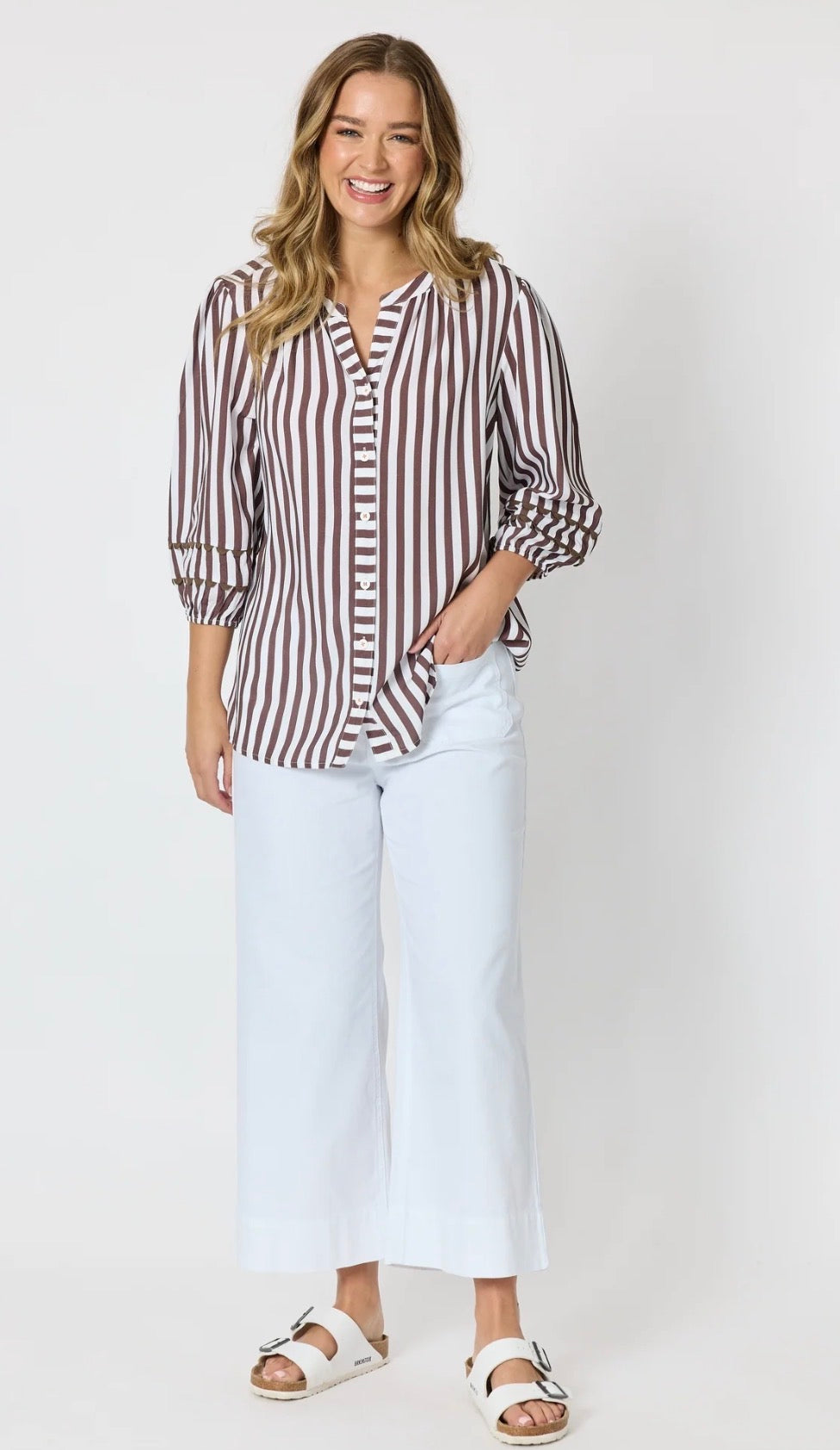 Montecito Stripe Top - Coffee White