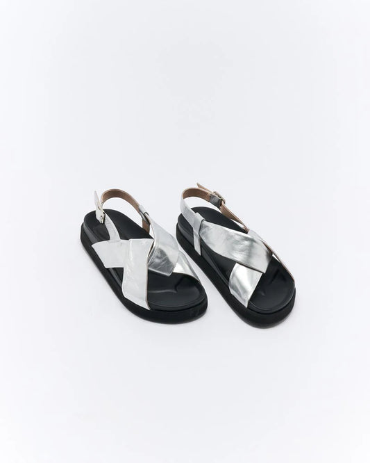 Mya Leather Sandal - Silver/Black