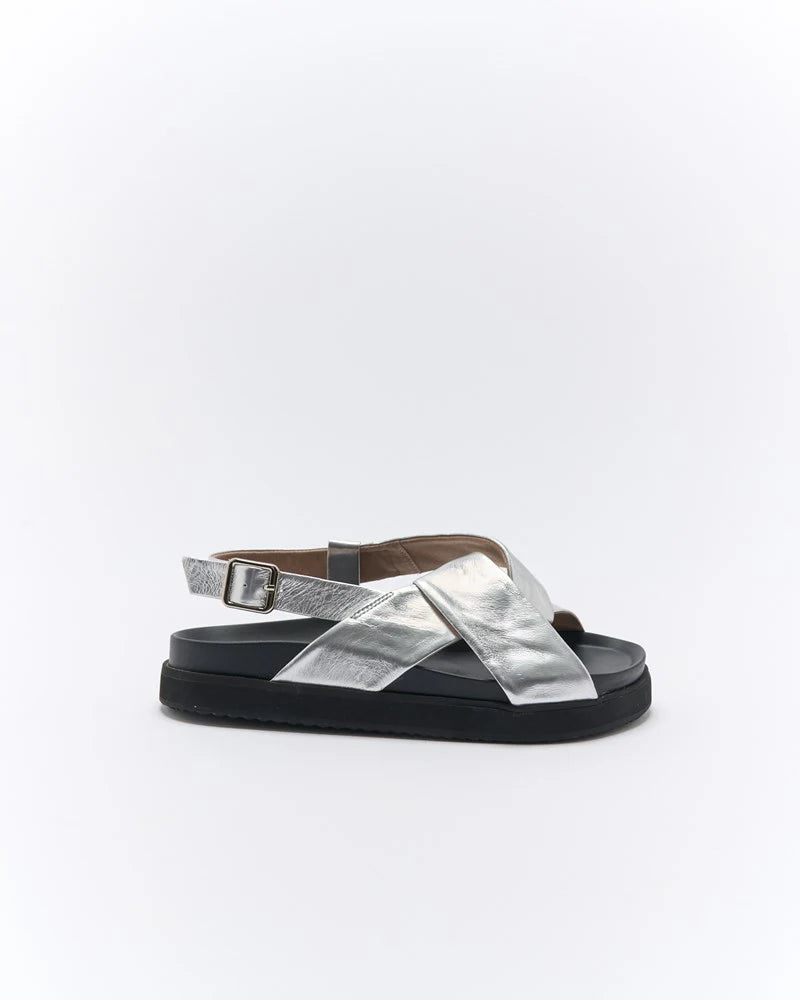 Mya Leather Sandal - Silver/Black