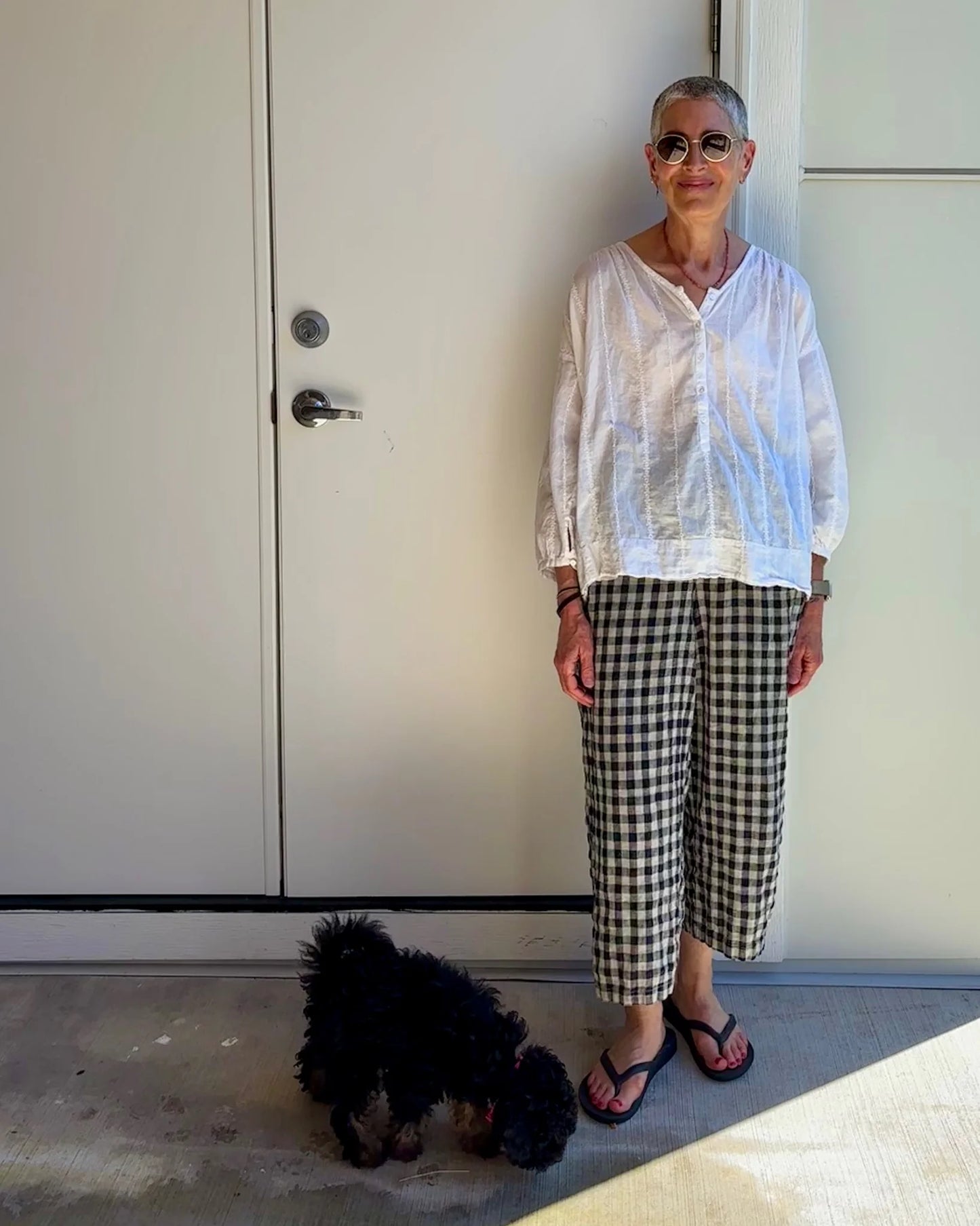 French Linen Pants- Navy Check