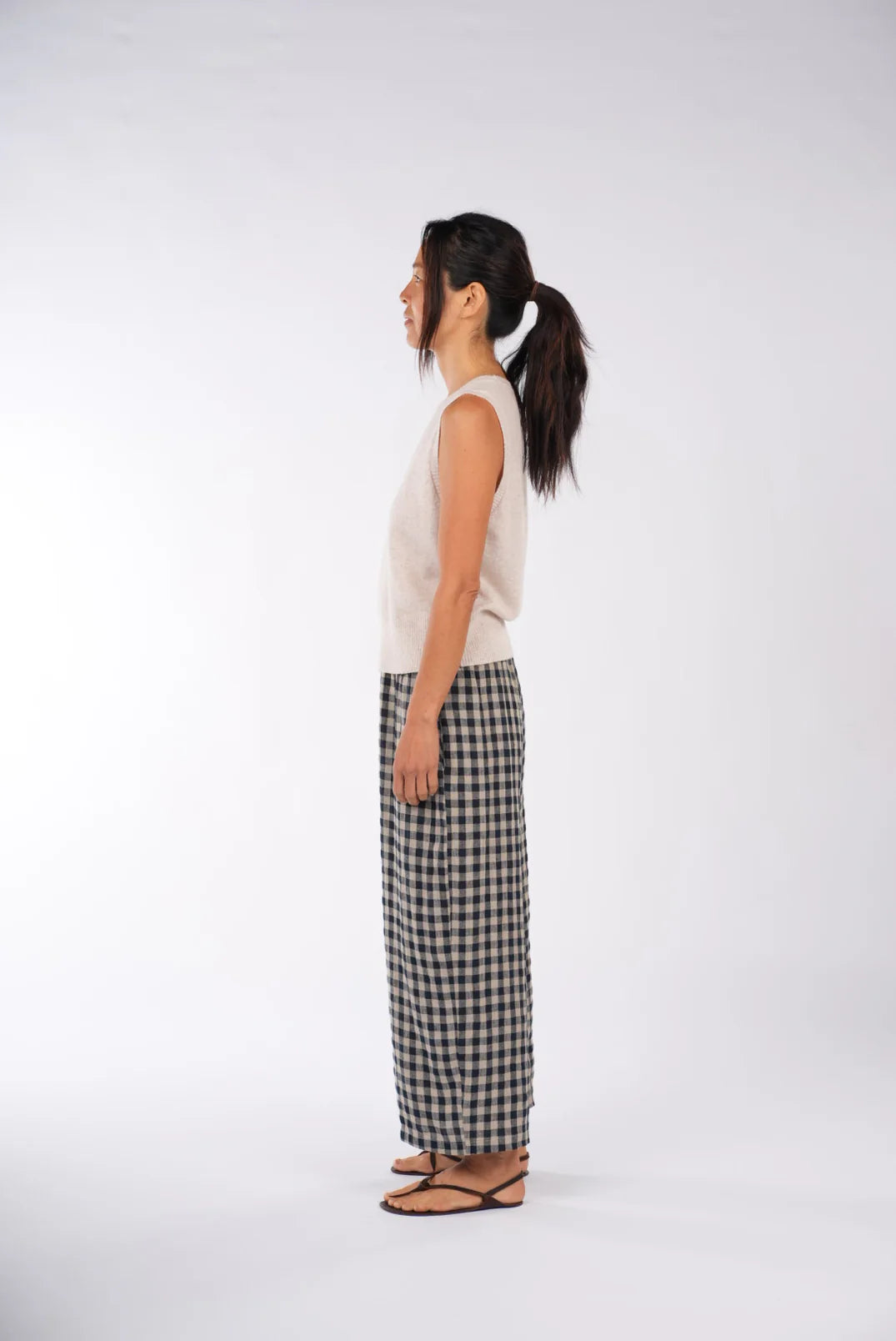 French Linen Pants- Navy Check