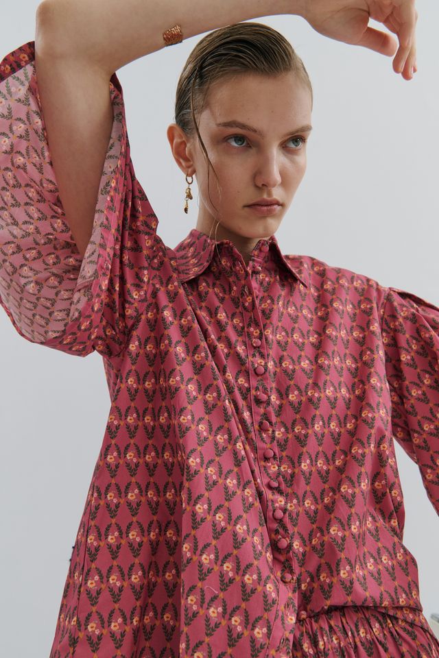Lacie Pleated Shirt - Rosewood