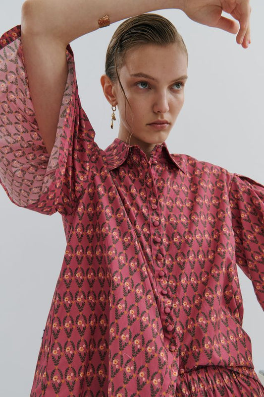 Lacie Pleated Shirt - Rosewood