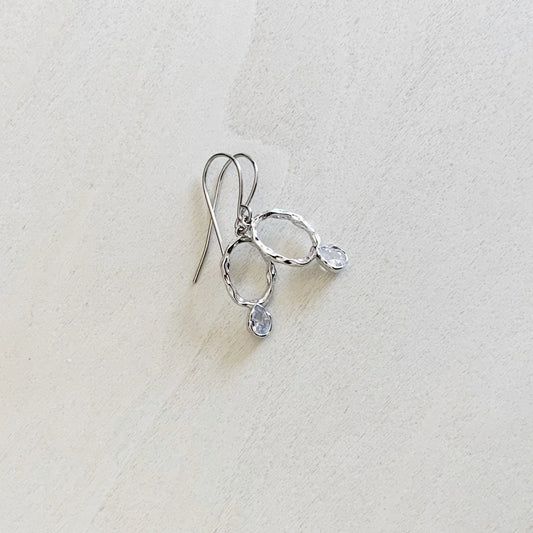 Organic Drop CZ Earrings - Platinum Silver