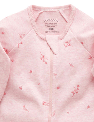 Pure Baby Zip Growsuit - Peony Blossom