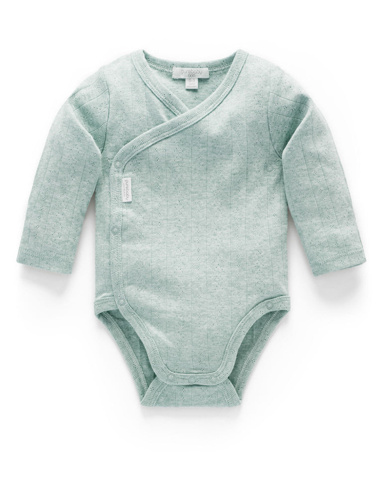 Purebaby Pointelle L/S Wrap Bodysuit - Fern Melange