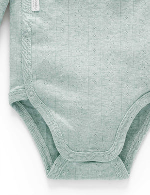 
            
                Load image into Gallery viewer, Purebaby Pointelle L/S Wrap Bodysuit - Fern Melange
            
        
