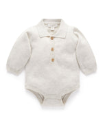 Purebaby Knitted Polo Bodysuit - Cloud Melange