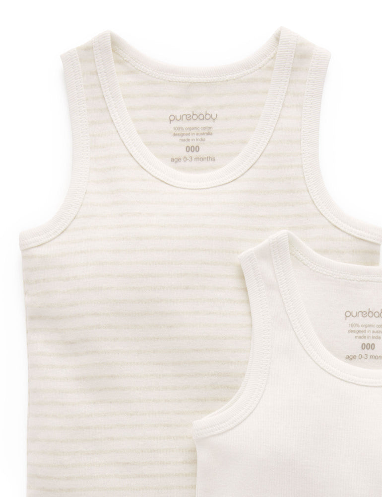 Purebaby Rib Singlet - Wheat Stripe