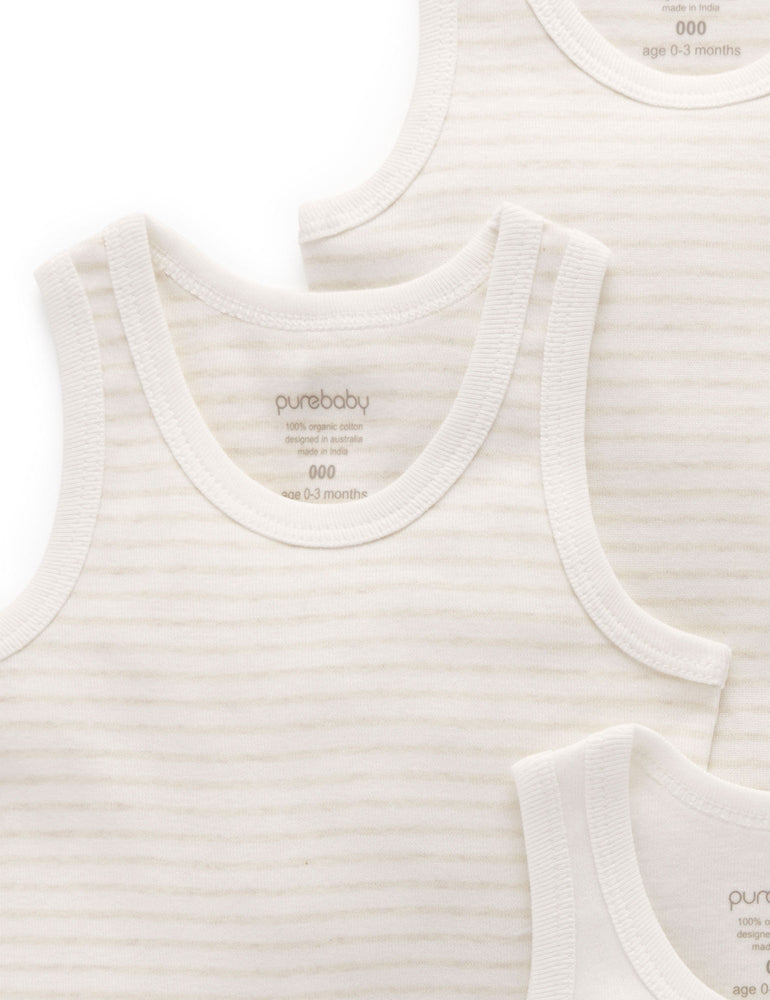 Purebaby Rib Singlet - Wheat Stripe