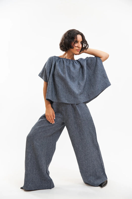 Poppy Top- Navy Pinstripe