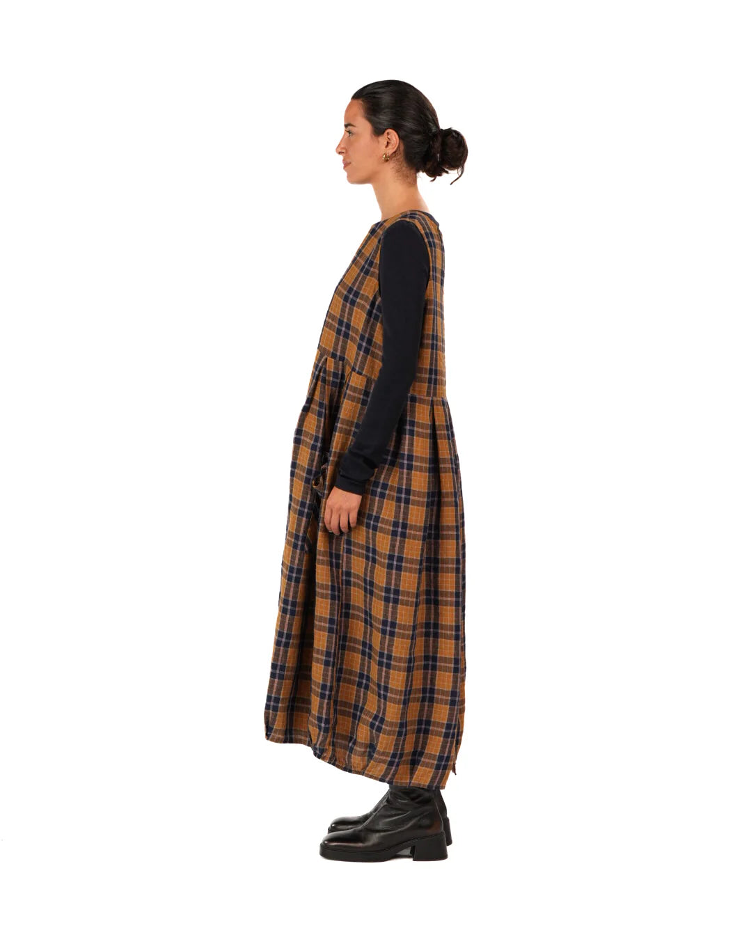 French Linen Dress - Blue Tweed Check
