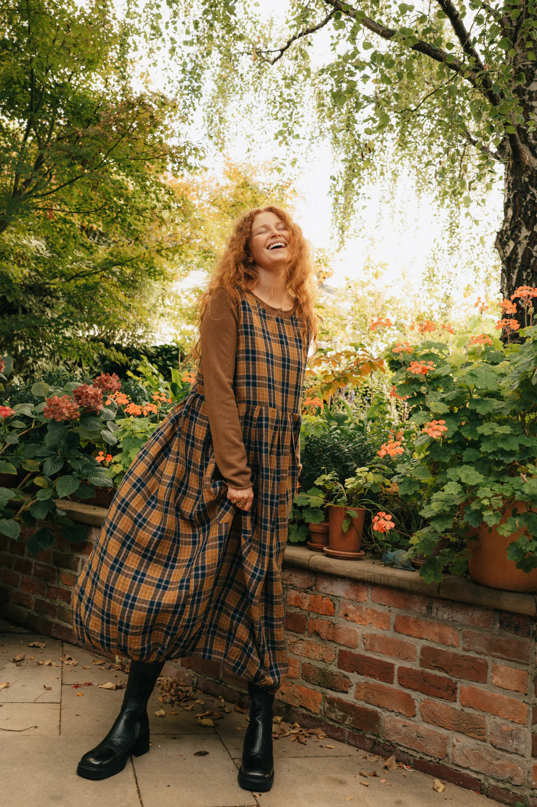 French Linen Dress - Blue Tweed Check