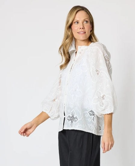 Carmen Embroidered Lace Top - White