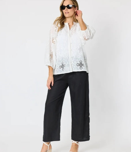 Carmen Embroidered Lace Top - White