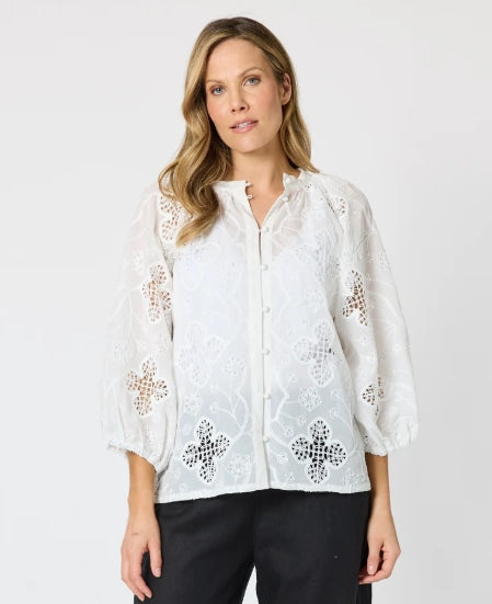 Carmen Embroidered Lace Top - White
