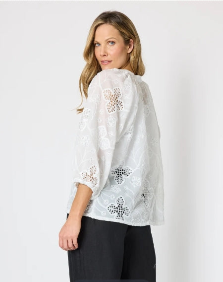 Carmen Embroidered Lace Top - White