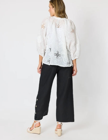 Carmen Embroidered Lace Top - White