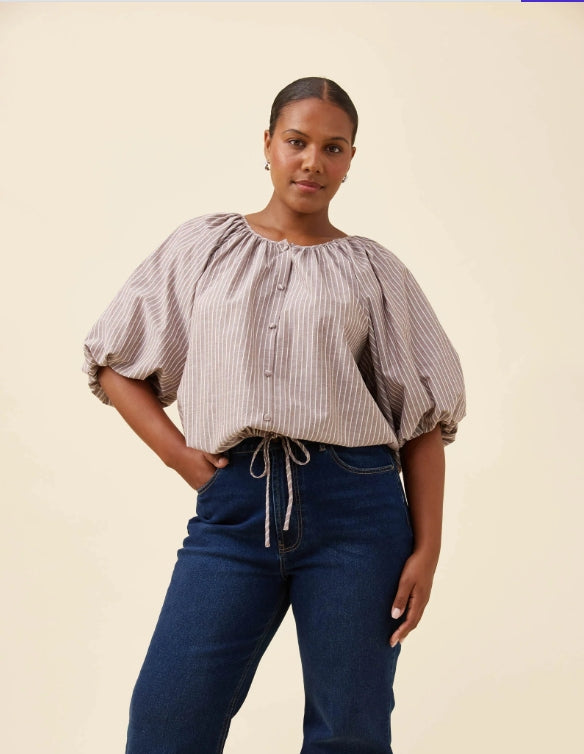 Lyndell Drawstring Top - Taupe