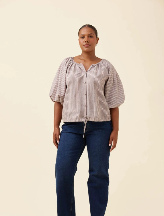 Lyndell Drawstring Top - Taupe