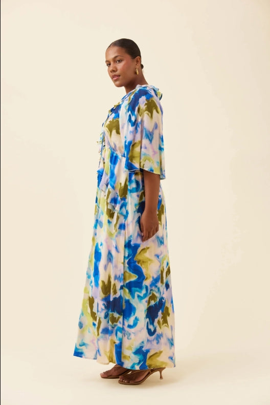Frida Frill Maxi Dress - Watercolour