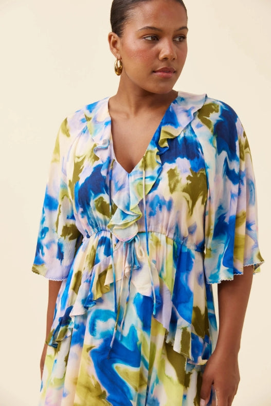 Frida Frill Maxi Dress - Watercolour