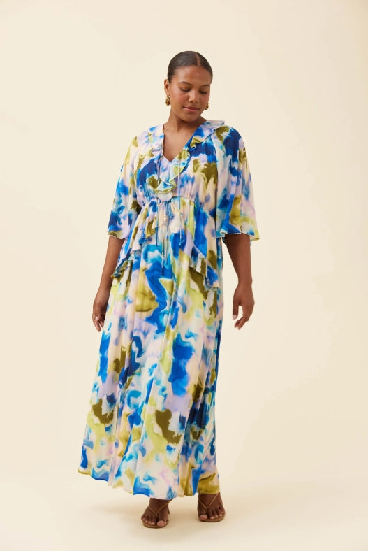 Frida Frill Maxi Dress - Watercolour