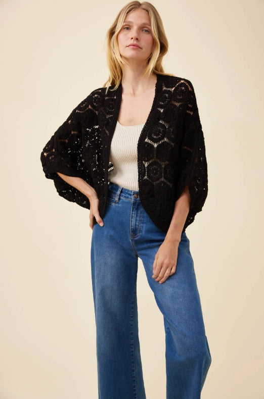 Maggie Crochet Cape - Black