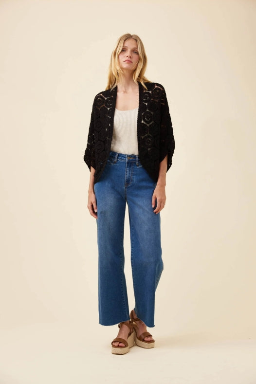 Maggie Crochet Cape - Black